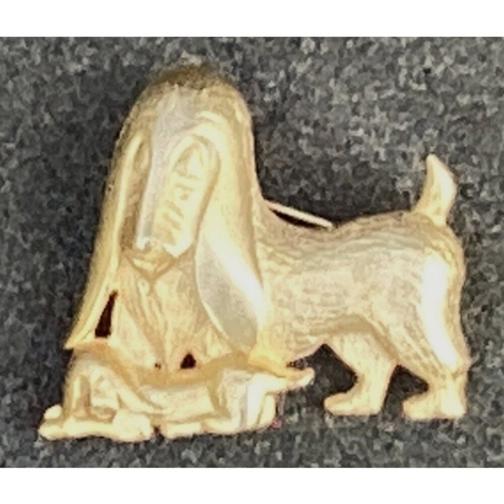 Vintage Basset Hound and Puppy Brooch Pin Brushed Gold Tone